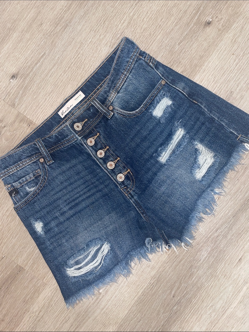 KanCan Dark Blue Distressed Button-Fly Denim Shorts